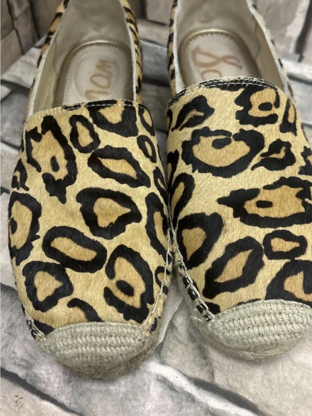 Women’s Sam Edelman Khloe leopard calf hair slip-on espadrille flats Sz 7.5